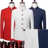 Fashion Men Retro Party 2 Piece Set Blazer Pants Luxury Embroidery Tang Suit Jacket Trousers Plus Size M6XL Pcs 240227