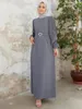 Vêtements ethniques Robe musulmane élégante Printemps plissée à manches longues O-cou Robes de couleur unie Femme Fashion Party Sundress Islamique 2024