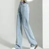 Jean femme taille haute S avec poches pantalon bleu pour femme jambe droite Harajuku mode 2000s Y2k Cowboy 90s Xxl pantalon