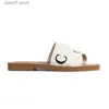 Slippers 2023 Top Woody Sandals Mules Flat Slides Light Tan Beige White Black Pink Blue Lace Lettering Canvas Womens Summer Outdoor Indoor Shoes Eur35-42H240308