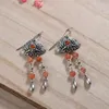 Dangle Küpeler Fnj Tassel 925 Silver Pure Orijinal S925 Sterling Damla Küpe Kuyruklu Kırmızı Agate