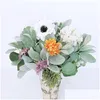 Guirnaldas de flores decorativas Guirnaldas de flores decorativas 8 piezas Corderos flocados artificiales Hojas de oreja Tallos Ramas falsas Selecciones Vegetación Sp Dh9Qj