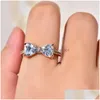 Bandringar Luxury Desingers White Gold Plated Zirconia Butterfly Ring for Women Gift Storlek 6/7/8/9/10 Drop Delivery Jewelry DHBPQ