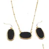 Brincos Colar Designer Oval Drusy Druzy Colar Dangle Brincos Conjunto de Jóias Banhado A Ouro Drusa Gargantilha Mulheres Casamento Drop Delive DHS48