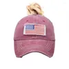 Basker Pure Cotton Washed Ripped National Flag Brodered Baseball Tide Curved Brim Peaked Cap