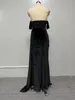 Seksowna sukienka na imprezę wieczorną dla kobiet czarna koronkowa klatka piersiowa owijanie się z podzielonej na ramiona Suknia Mermaid Suknie Maxi 2023 240227