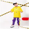 Set di abbigliamento Abbigliamento da palcoscenico Giallo Ragazze Ragazzi Abiti da ballo Hip Hop per bambini Costumi da ballo da sala jazz T-shirt Top Pantaloni da jogging Fas Dh9Cw