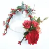 Accessori per capelli Grande rosa Corona di fiori Fascia floreale Ghirlande Festival Ragazze Sposa Corona nuziale Fascia per capelli da donna