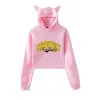 Bluza Itsfunneh Krew District Academy Cat Ear Hood Hoodie Kobiety z długim rękawem przycięte bluzy Kobietowe topy streetwearne