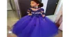 Royal Blue Little Girls Pageant Dresses Long Sleeves Crystal Beaded High Neck Kids Prom Dresses Födelsedagsfestklänningar för Little GI1599044