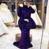 Luxury Arabic Purple Evening Dress 2024 High Neck Sequin Mermaid Prom Dresses Floor Length Plus Size Formal Occasion Birthday Party Gowns Vestios De Gala Shine