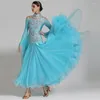 Stage Wear Waltz Ballroom Competition Dress Standard Dance Performance Costume Women High End Evening Gowns Ribbon Sleeves Rhinestones