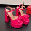 Sandalen PXELENA Elegante 5 Snoep Kleuren Vrouwen Super Hoge Hakken Platform Boog Knoop Feestjurk Trouwschoenen 2024 Zomer Roze blauw