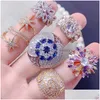 Band Rings Plated Colors Gem Lady Fashion Exaggerated Rhinestone Ring Mix Different Style And Size 16-20 Drop Delivery Jewelry Dh9O1