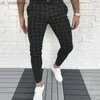 Men's Pants Mens Pants Smart Fashion Plaid Pencil Thin Mid Waist Jogger Trousers For Men 240308