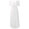 Sukienki swobodne Happie Queens Women White Lace Off ramię Bohemian Maxi Batwing Rękaw Seksowna sukienka wieczorowa vestidos boho szata