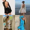 Women's Swimwear Bikini Hollow Out Cover-ups Women Summer Long Sleeve Clothes Beach Wear Swim Suit Cover Up Sexy Beach Skirt