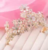 Moda nupcial tiaras coroa de ouro luxuoso strass cabeça peças mão artesanato flor noiva acessório de cabelo concurso baile tiara4390347