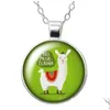 Pendant Necklaces Cute Alpaca No Drama Llama Round Necklace 25Mm Glass Cabochon Sier Color Jewelry Women Party Birthday Gift 50Cm Dr Dhvm4