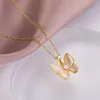 VanCF – collier de luxe en diamant et Agate, or 18 carats, mode populaire et papillon blanc, chaîne polyvalente pour fille, fée