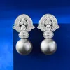 Queen Crown Pearl Diamond Dangle Earring 100% echt 925 sterling zilver bruiloft oorbellen voor vrouwen bruidsverlovingssieraden
