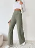 Calças femininas moda casual cores sólidas em linha reta perna larga calças femininas outono inverno vertical listrado longo gota