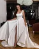 Robe De mariée populaire pour femmes, col carré, larges bretelles, fente en Satin, ligne a, robes De soirée De mariée, 2024