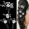 Hair Clips Wear Hairpins Elegant Faux Pearl Flower Side Comb Set For Wedding Bride Golden Leaf Shaped Alloy Tiaras