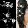 Haarclips Draag haarspelden Elegante Faux Pearl Flower zijkam Set voor bruiloft bruid gouden bladvormige legering tiaras