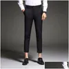 Ternos masculinos Blazers Mens Slim Fit Calças de vestido de negócios tornozelo comprimento verão terno formal calças preto branco azul gota entrega appa dh5nh