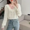 Women's T Shirts Woman Clothing Vintage Lace Embroidery T-shirts For Women Ruffles Stitch Tops Tees Long Sleeve Tshirt Korean Clothes