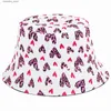 Cappelli a tesa larga Cappelli a secchiello Hot nuovo cappello da pescatore stampato indossabile su entrambi i lati protezione solare cappello da sole ombrellone cappello da donna per il tempo libero all'aperto L240305