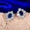 Boucles d'oreilles Diana pour femmes Vintage tendance cubique zircone couleur argent fleur en forme de pierre bleue goujons oreille accessoires bijoux KCE122