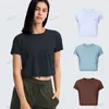 66LU1u new Women's Yoga Align Solid Round Color Nude Sports Shaping Waist Tight Fitness Loose Jogging Sportswear Women's High Quality Classic-Fit Cotton-Blend T-Shirt