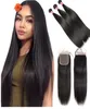 برازيلي نسج الشعر المستقيم 3 حزم مع الإغلاق 44 طائرة طبيعية طائرة أسود الإنسان نسج غير remy extension7917602