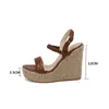 Sandaler Pxelena vintage Koncise Women Wedge High Heels Platform 2024 Summer Plus Size 34-43 Office Lady Daily Shoes Black Brown