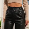 Zhisilao faux läder elastisk midja last pant streetwear vintage lösa svarta raka byxor mujer vår 240229