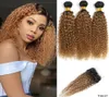 10A Brazylijskie Virgin Kinky Curly Bundles z zamknięciem 3 tony T1B 4 30 Grubość mokre i faliste pakiety 4x4 Zamknięcia 4pcs 100 HUM6813051