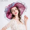 Cappelli a tesa larga Cappelli a secchiello Cappelli per donna Elegante fascinator Matrimonio Grande tesa larga Organza Fedora Kentucky Dey Church Party Ladies Summer Beach Cappello da sole L240308