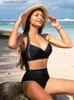 Costume da bagno donna S-XXL costume da bagno bikini nero a vita alta 2023 nuovo costume da bagno push up sexy bordato micro halter Costume da bagno bikini smock L240308