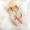 Dress Shoes Novel2024 Baotou Fairy Net Red Flat Bottom One Line Bule Sandals Bridal Wedding Women Crystal