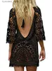 Women's Swimwear Sexy Womens Bathing Suit Cover Up Crochet Lace Bikini Bathing Suit Swimsuit Smock Knitting Swimwear Mesh Beach Dress Tunic Robe L240309