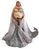 Crystal Sirène Robe de mariée Illusion High Necy Long Long Sleeve Plus Taille Bride Bridal Perles Robes Bride Robes