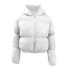 Kvinnors dikerockar 2024 Ladies Autumn and Winter Warm Short Shiny Padded Hooded Leather Jacket Japanese Style 90s Workout