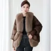 2023 Winter New Haining Fox Fur Grass Combination White Goose Down Coat Women's Short Loose Fit 997654