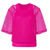 Women's Blouses Neon Bright Mesh Top Tank Stylish Set Color O-neck Short Sleeve Vest Long For Racerback