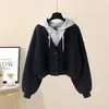 Vinter plus storlek plysch förtjockad enkelbröst hoodie tunika lösa arbetskläder eleganta kvinnors byxor sätter mode outfit 240308