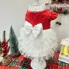 Dog Apparel Winter Pet Clothes Red Cotton Plush Bow Princess Dress For Small Medium Yorkshrie Poodle Puppy's Clothing Outerwear