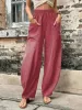 Capris Women's Long Pants Casual Fashion Spring Summer Solid Color Pocket Elastic Waist Oversized Loose Trousers Female