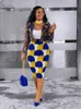 2 Piece Women Set Dashiki African Long Sleeve Two Crop Top Suits Midi Skirt Print Casual Outfit Africa Clothing 240226